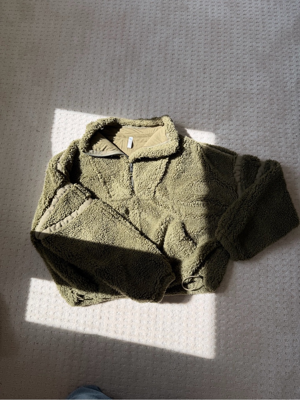 Free People Olive Teddy Half-Zip Pullover Jacket